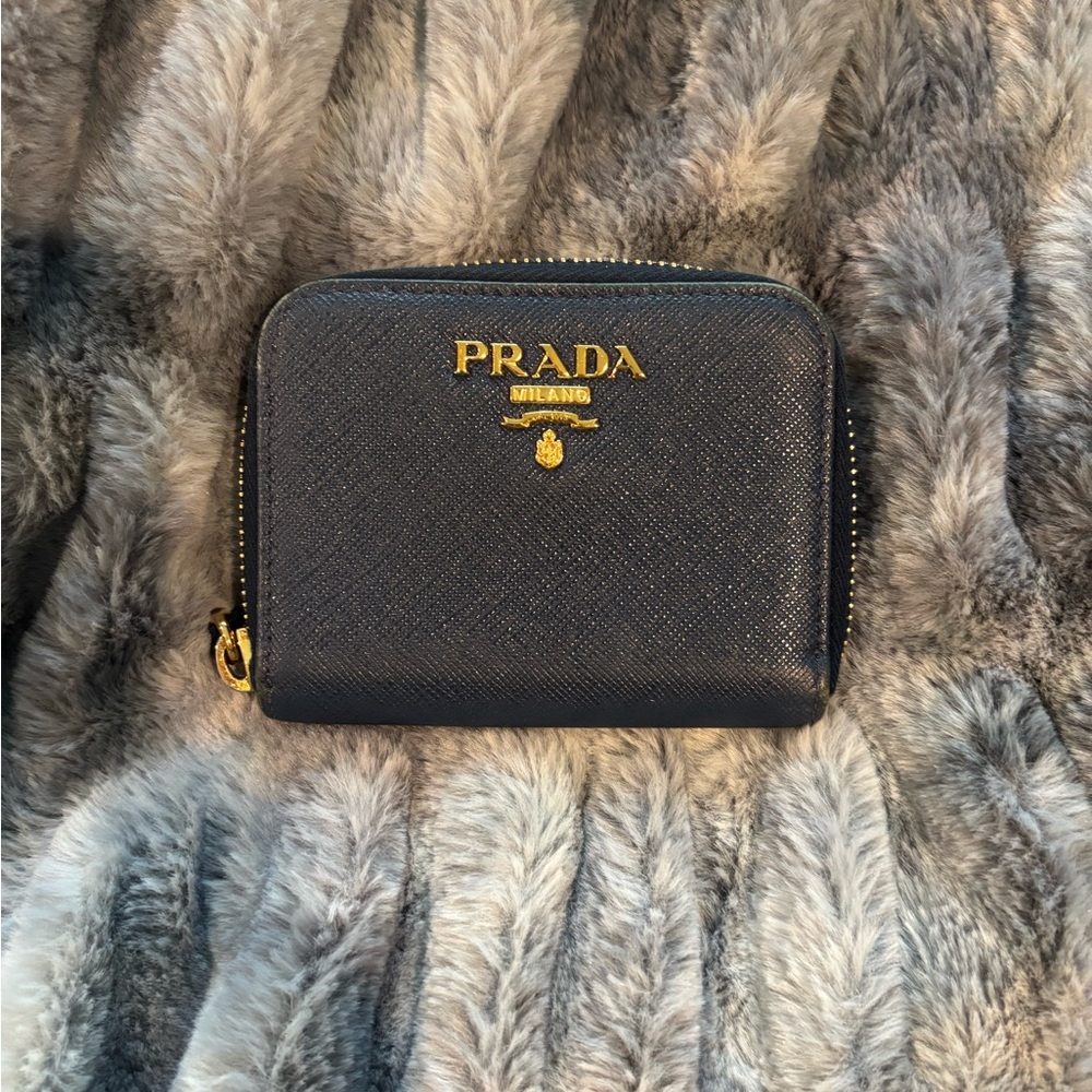 Prada Navy Wallet with Gold Zipper